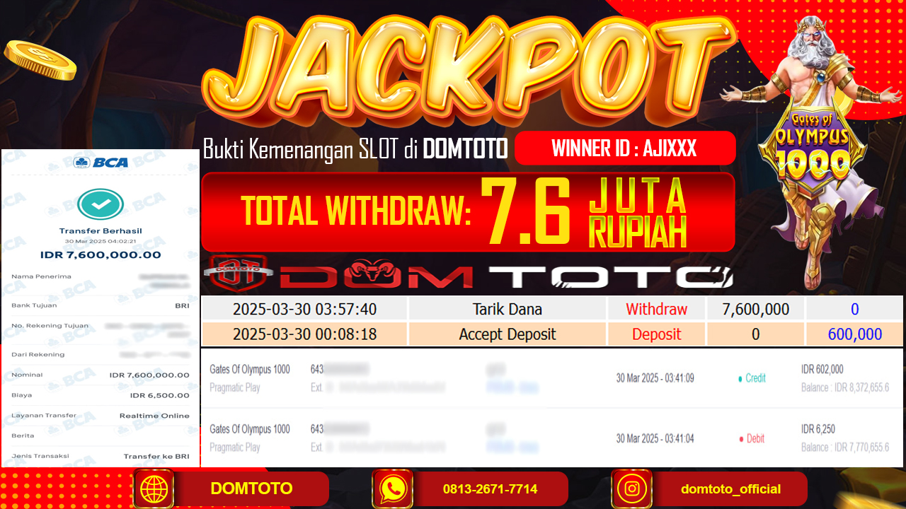 JACKPOT SLOT GATES OF OLYMPUS 1000 30 MARET 2025